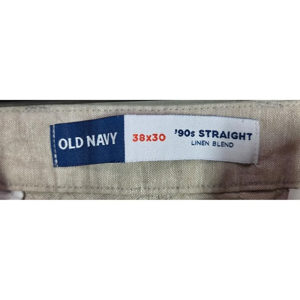 Lot of 2 Old Navy 90s Straight Linen Blend Pants Mens 38x30 Beige Heritage Green